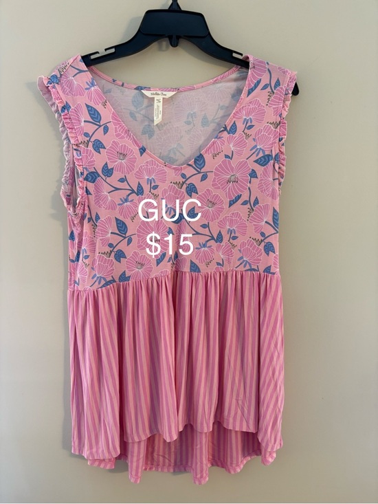 Matilda Jane Tops - Matilda Jane Pink Floral & Blue Leaf Sleeveless Peplum Top